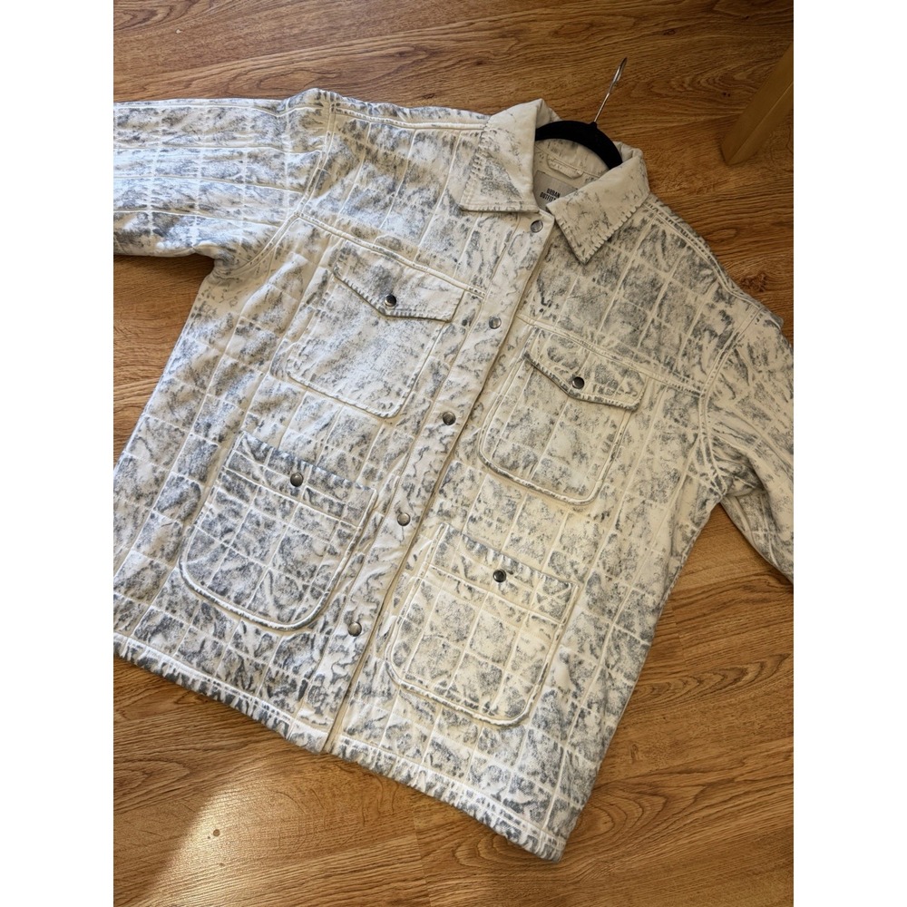 Urban Outfitters Mens L White Gray Abstract Button Front Jacket Collared Pockets